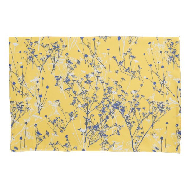 Modern Elegant Wildflowers on Mustard Yellow Pillowcase (Front-Left)