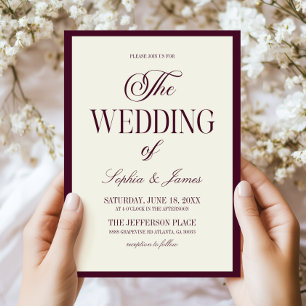 Modern Elegant Wine Dark Purple Ivory Wedding Invitation