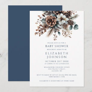 Modern Elegant Winter Floral Pinecone Baby Shower Invitation