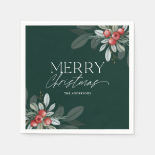 Modern Elegant Winter Greenery Christmas Party Napkin
