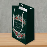 Modern Elegant Winter Greenery Christmas Small Gift Bag<br><div class="desc">Modern Christmas gift bag featuring elegant winter greenery and berries on a dark green background. The design is accented with a popular handwritten style text with the sophisticated greeting "Greetings of the Season". Personalize this beautiful holiday gift bag with your name.</div>