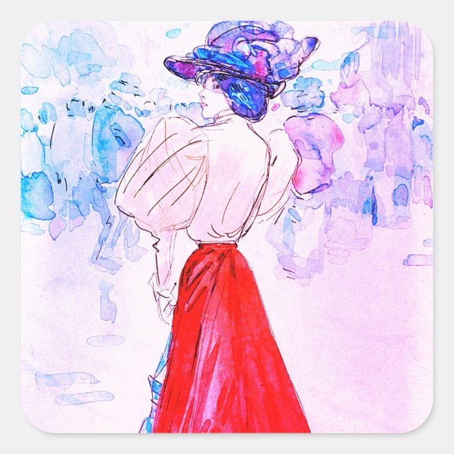 MODERN ELEGANT WITH A RED SKIRT BY HENRY. SOMM  SQUARE STICKER (Front)