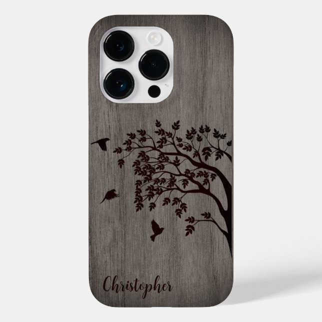 Modern elegant wood - tree and a crow - wooden Case-Mate iPhone case (Back)