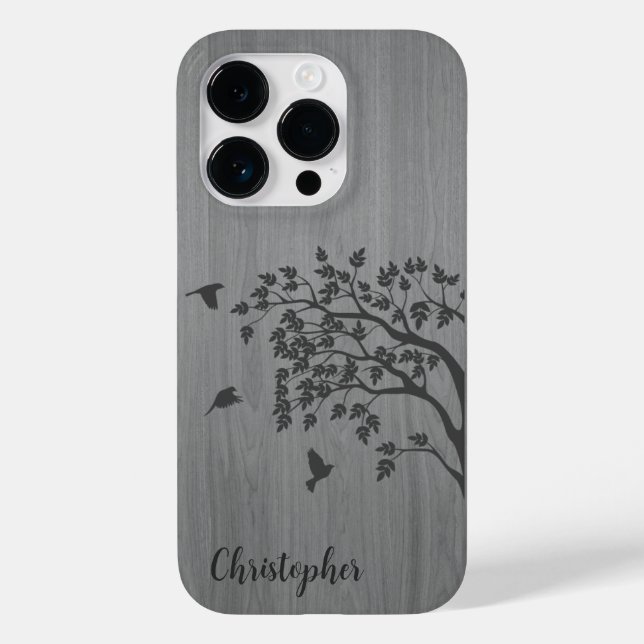 Modern elegant wood - tree and a crow - wooden Case-Mate iPhone case (Back)