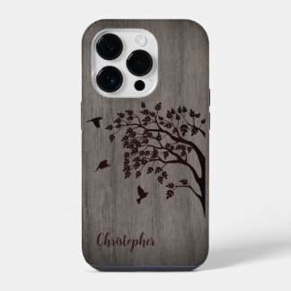 Modern elegant wood - tree and a crow - wooden iPhone 14 pro case