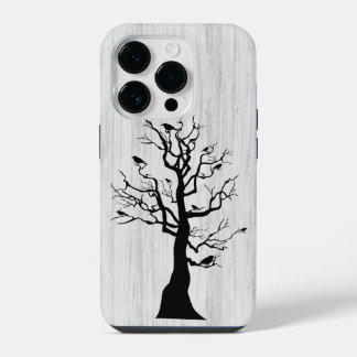 Modern elegant wood - tree and a crow - wooden iPhone 14 pro case