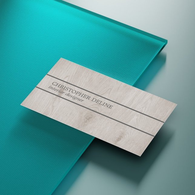 Modern Elegant Wooden Grey Lines Interior Designer Business Card (Creator Uploaded)