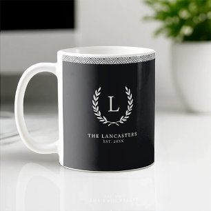 Modern Elegant Wreath Family Name Custom Initial Coffee Mug