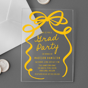 Modern Elegant Yellow Bow Graduation Party Acrylic Invitations