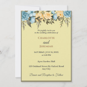 Modern Elegant Yellow Floral Greenery Wedding Invitation