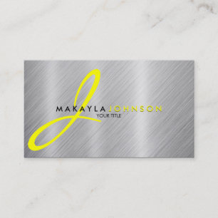 Modern & Elegant yellow Monogram Brushed Aluminum Business Card