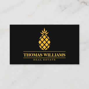 Modern Elegant Yellow Pineapple Logo on Black Business Card