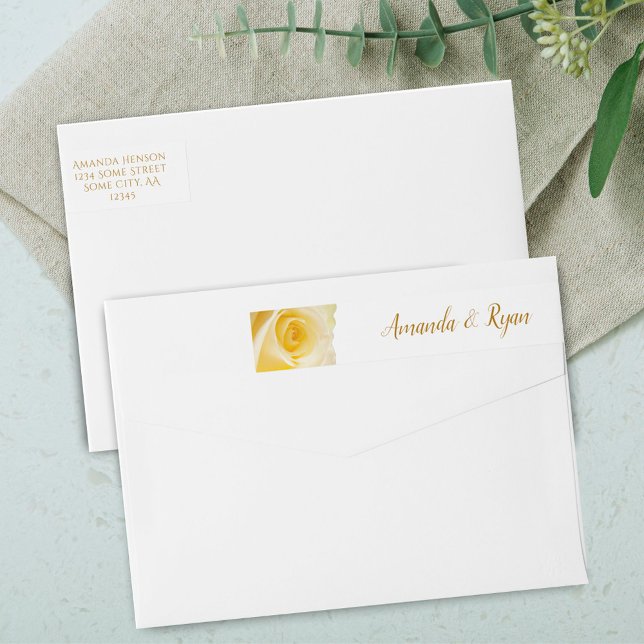 Modern Elegant Yellow Rose Return Address Wrap Around Label (Creator Uploaded)