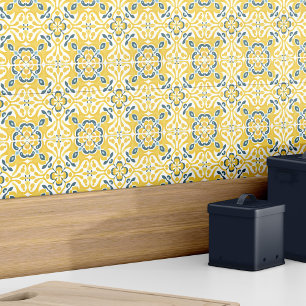 Modern Elegant Yellow Teal Spanish Azulejo Pattern Tile