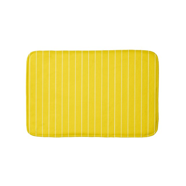 Modern Elegant Yellow White Striped Template Bath Mat (Front)
