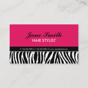 Modern Elegant Zebra Print Hair Stylist Hot Pink Business Card