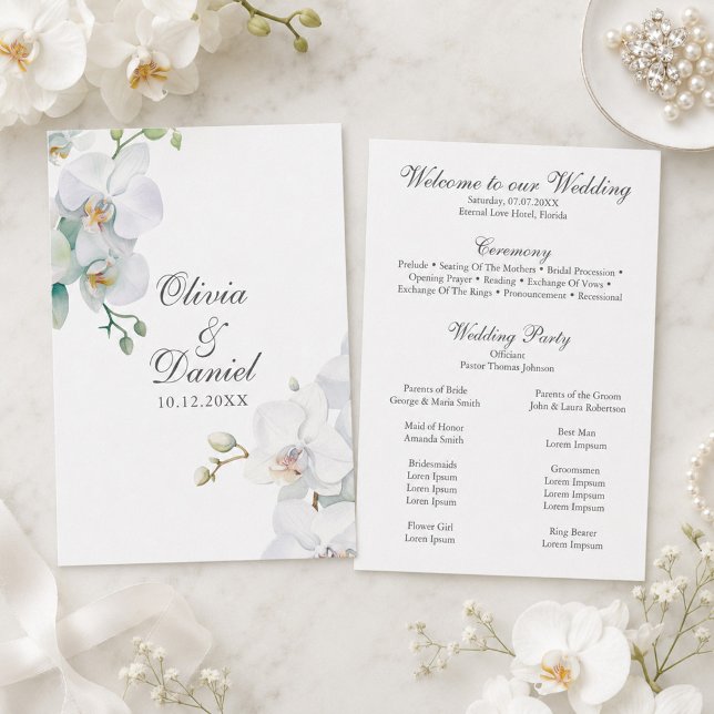 Modern Eleganta White Orchids Wedding Program (Modern Eleganta White Orchids Wedding Program)