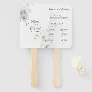 Modern Eleganta White Orchids Wedding Program Hand Fan