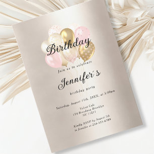 Modern, elegante Luftballon Gold Rosa Einladung Invitation
