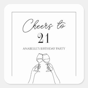 Modern elegcheers to 21 birthday  square sticker