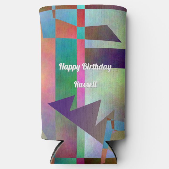Modern Elemental Pattern Happy Birthday Seltzer Can Cooler (Front)