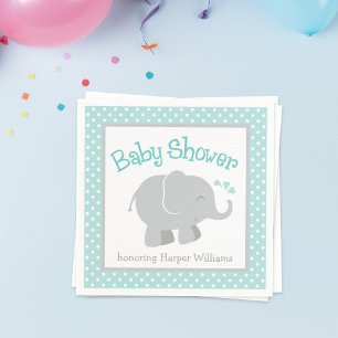 Modern Elephant Baby Boy Shower Aqua Blue and Grey Napkin