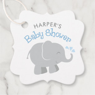 Modern Elephant Baby Boy Shower Blue and Grey Favour Tags
