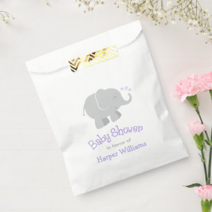 Modern Elephant Baby Girl Shower Purple and Grey Favour Bag