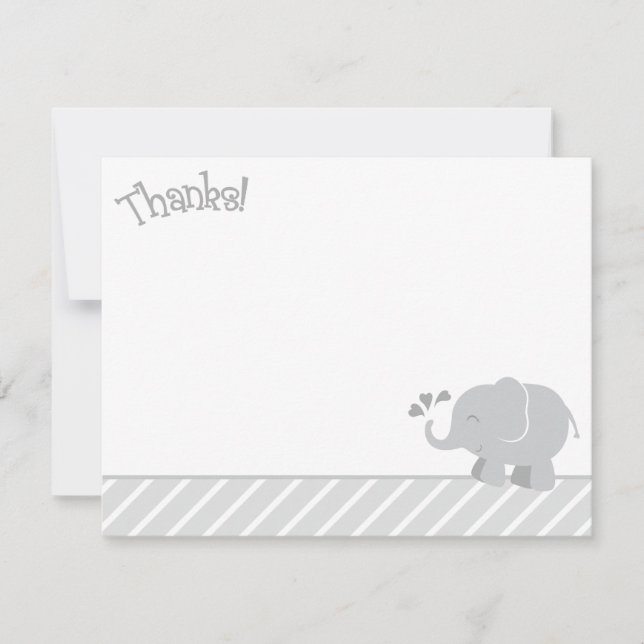 Modern Elephant Baby Shower Grey and White Note Card (Front)