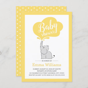 Modern Elephant Baby Shower Invitation   Yellow
