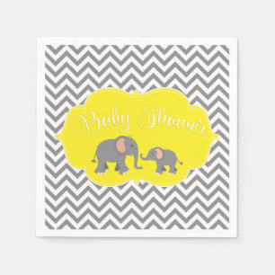 Modern Elephant Chevron Yellow Grey Baby Shower Napkin