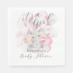 Modern Elephant Floral It's A Girl Baby Shower Napkin