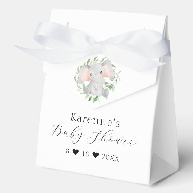 Modern Elephant Greenery Baby Shower Favor Box (Front)