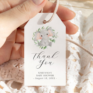 Modern Elephant Greenery Baby Shower Thank You Gift Tags