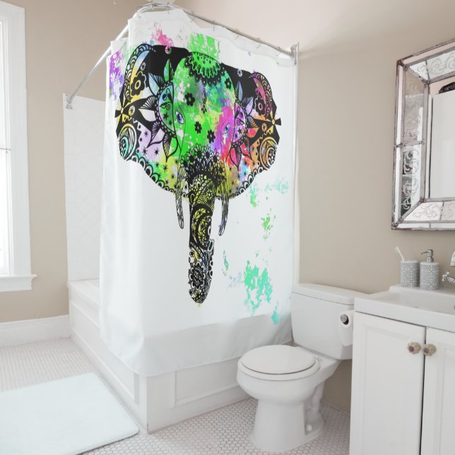 Modern elephant mandala rainbow paint splatter (In Situ)