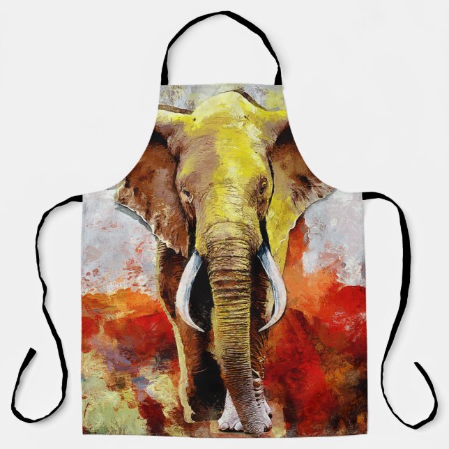 Modern Elephant Oil Painting Abstract Apron (Front)