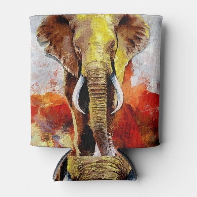 Modern Elephant Oil Painting Abstract Can Cooler (Front)
