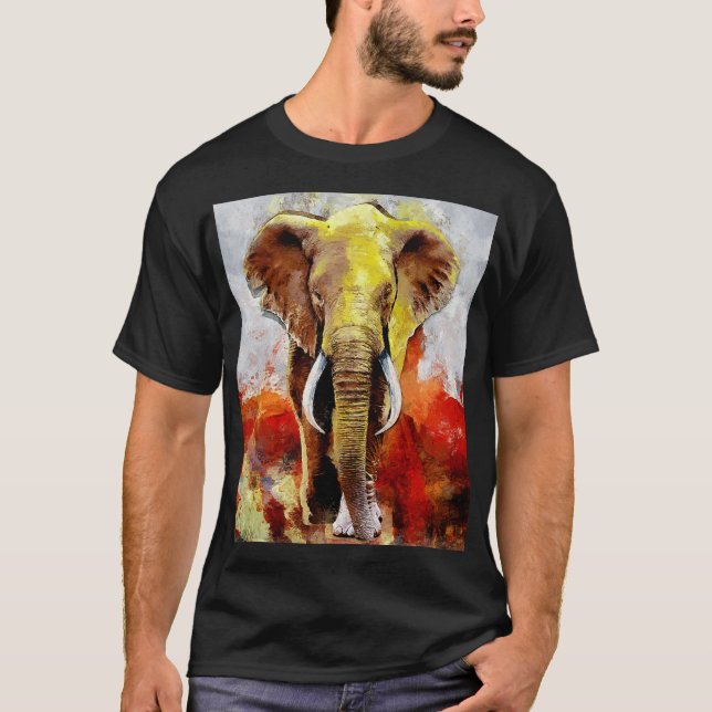 Modern Elephant Oil Painting Abstract T-Shirt (Front)