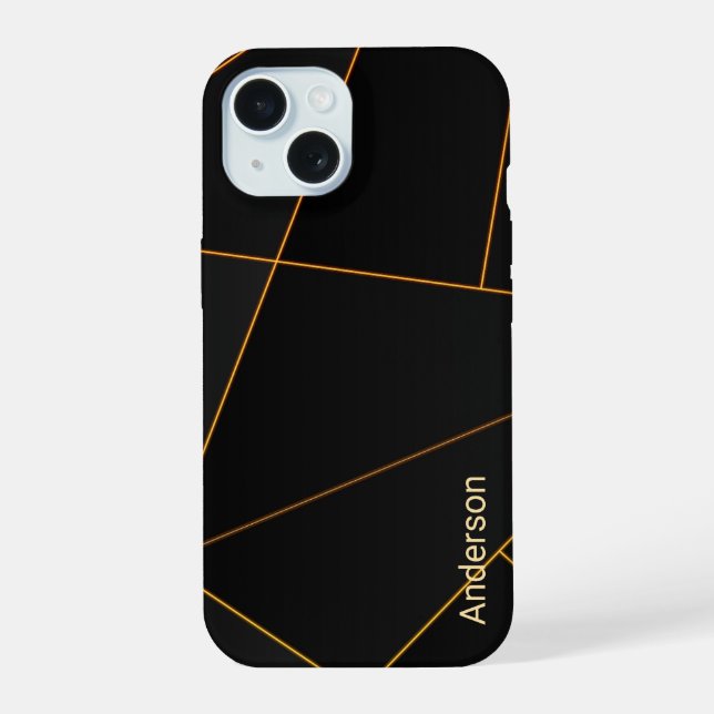 Modern Eligant Retro Line Monogram iPhone 15 Case (Back)