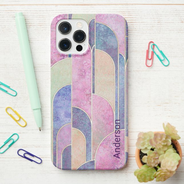 Modern Eligant Retro Line Monogram iPhone Case (On Desk)