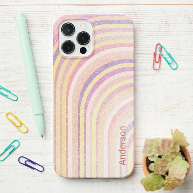 Modern Eligant Retro Line Monogram iPhone Case (On Desk)