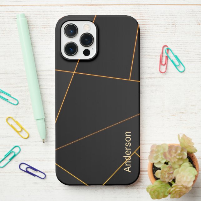 Modern Eligant Retro Line Monogram iPhone Case (On Desk)
