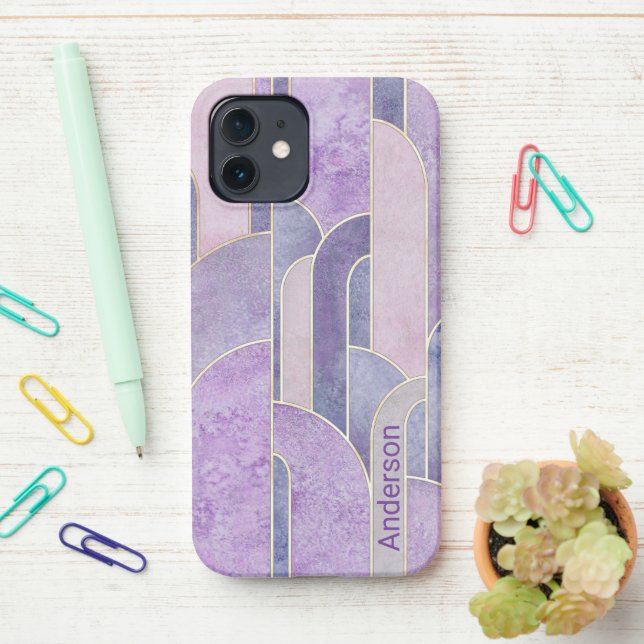 Modern Eligant Retro Line Monogram iPhone Case (On Desk)