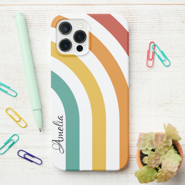 Modern Eligant Retro Line Monogram iPhone Case (On Desk)