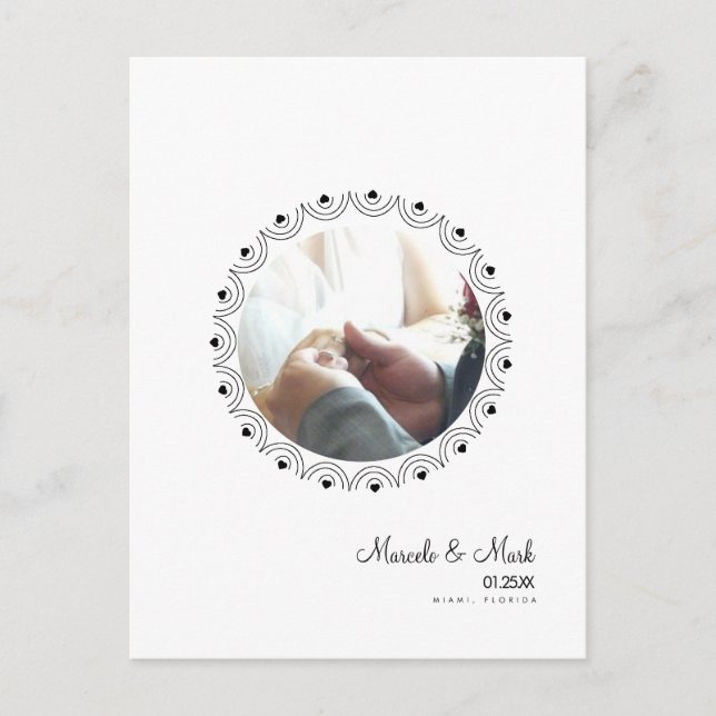 Modern Eloped Photo Circular Hearts Postcard (Front)