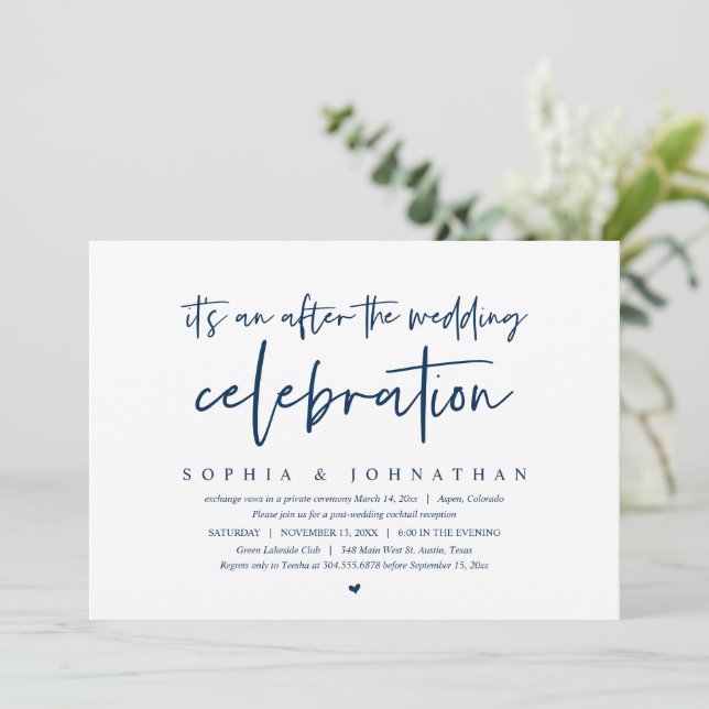 Modern Elopement, After the wedding celebration In Invitation (Standing Front)