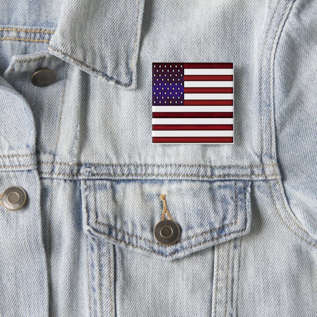 Modern Embossed American Flag 2 Inch Square Button (In Situ)