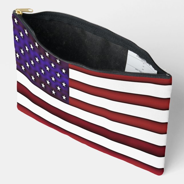 Modern Embossed American Flag Accessory Pouch (Open)