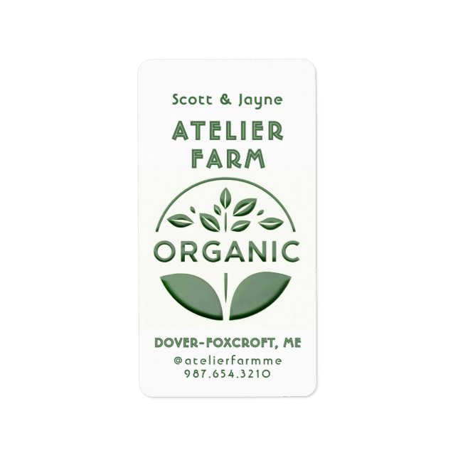 Modern Embossed Style Green Leaf Organic Label  (Front)