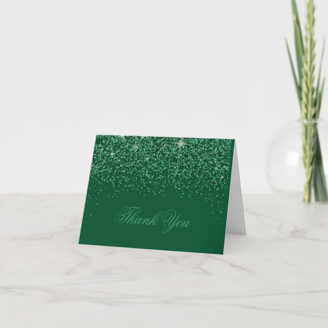 Modern Emerald Glitz Glitter Thank You Cards (Front)